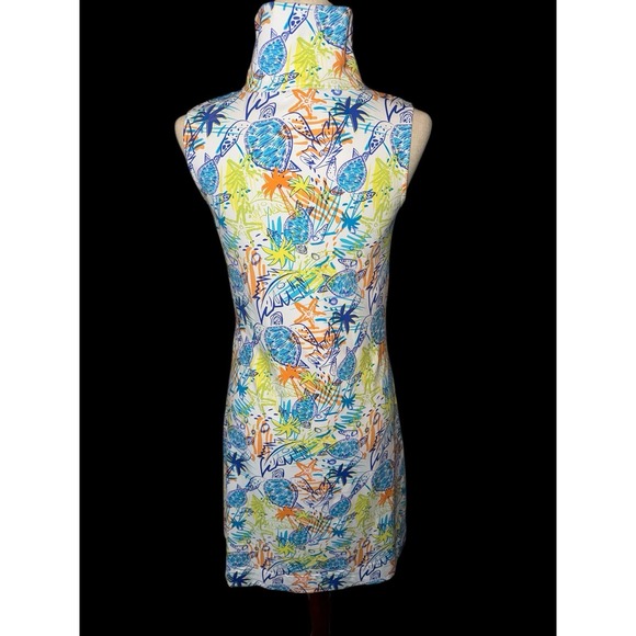 Lulu B Dress All Over Print Turtles Vibrant Beachy Sz XS Zip Mock Neck Vacation - Picture 2 of 8